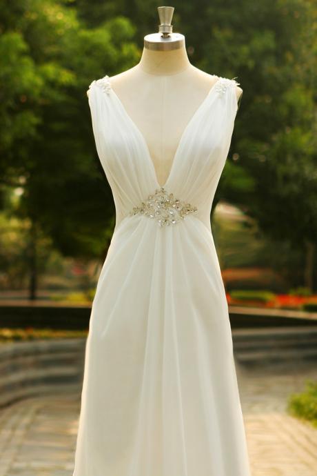 White Wedding Dresses,long Wedding Gown,chiffon Wedding Gowns,simple Bridal Dress,wedding Dress With Backless,white Brides Dress,open Back